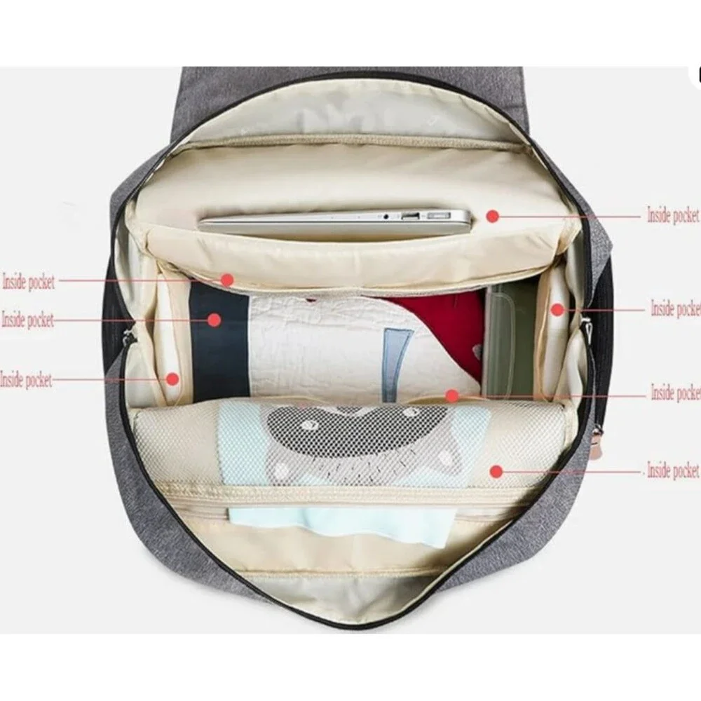 Land Backpack Diaper Bag Unisex Gray Multi Compartments Travel Canvas Tote